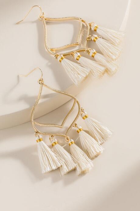 Francesca's Brim Mini Tassel Drop Earrings - Ivory