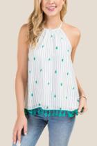 Francesca Inchess Sofia High Neck Cactus Stripe Top - White