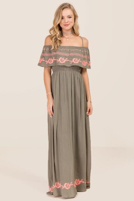 Mi Ami Khloe Embroidered Maxi Dress - Dark Olive