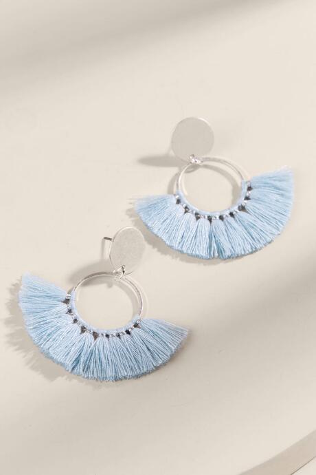 Francesca's Carmen Tasseled Circle Drop Earrings - Light Blue