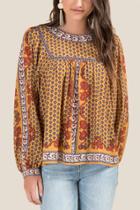 Francesca's Sally Patterned Peasant Blouse - Marigold