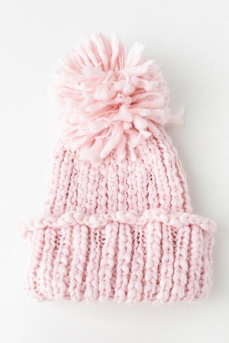 Francesca's Mary Cable Knit Pom Pom Beanie - Blush