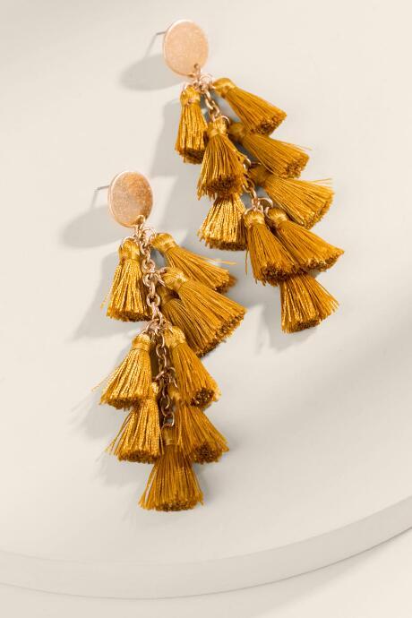 Francesca's Clara Tasseled Drop Earrings - Mustard