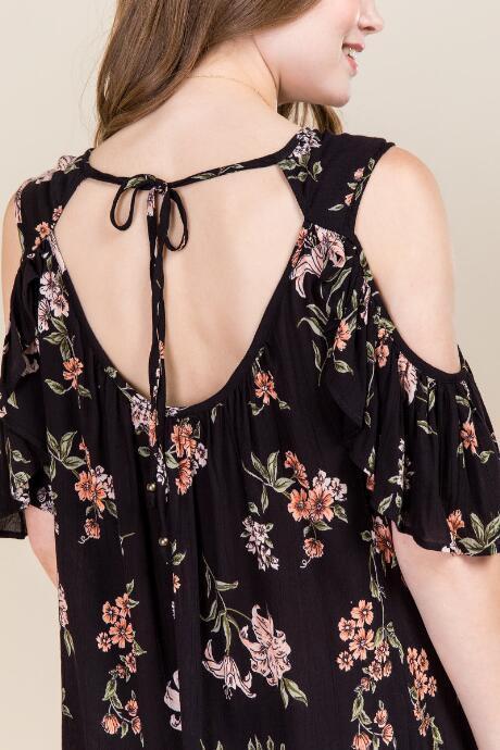 Francesca's Kendra Floral Shift Dress - Black