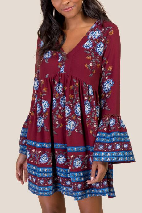 Francesca Inchess Quinn Bell Sleeve Dress - Raspberry