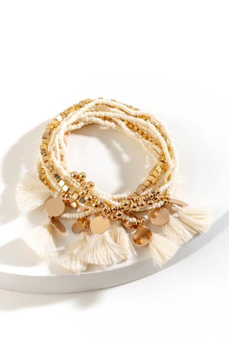 Francesca's Monique Coin & Tassel Bracelet Set - Ivory
