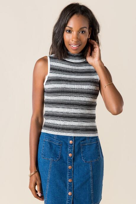 Blue Rain Hadley Mock Neck Crop Tank - Black/white