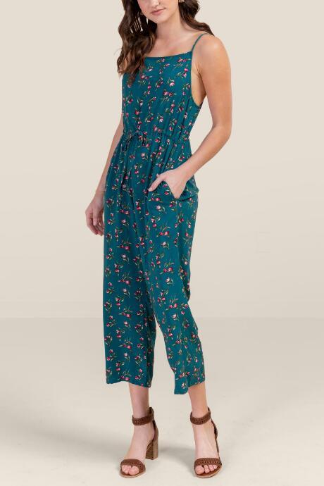 Francesca's Peyton Ditsy Floral Jumpsuit - Forest