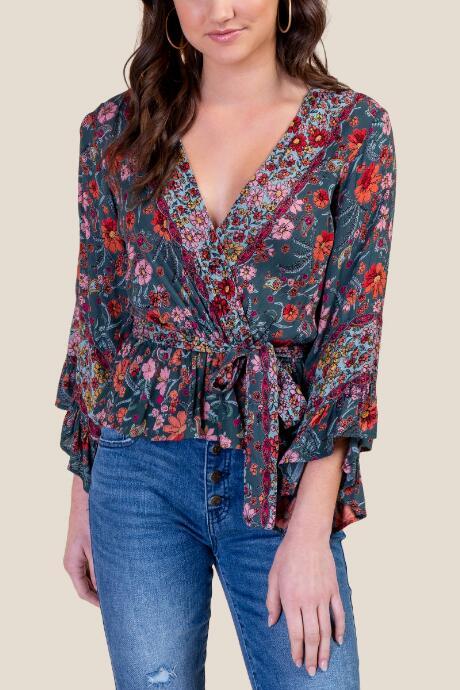 Francesca's Norah Wrapped Blouse - Forest