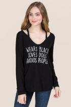 Sweet Claire Wears Black Ls Clavicle Cut Out Graphic Tee - Black