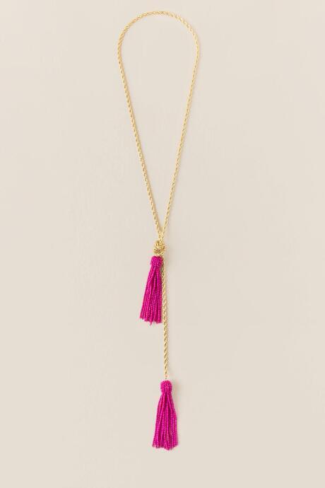 Francesca's Lorelei Tassel Knot Necklace - Fuchsia