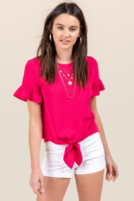 Francesca's Nicolette Tie Front Top - Fuchsia