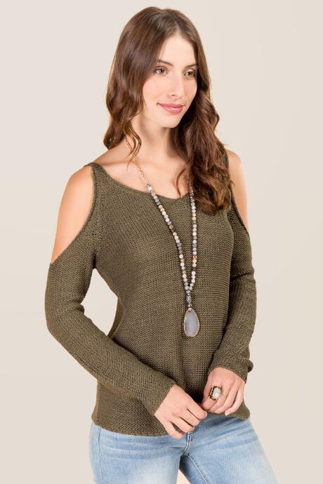 Blue Rain Kayden Cold Shoulder Pullover Sweater - Olive