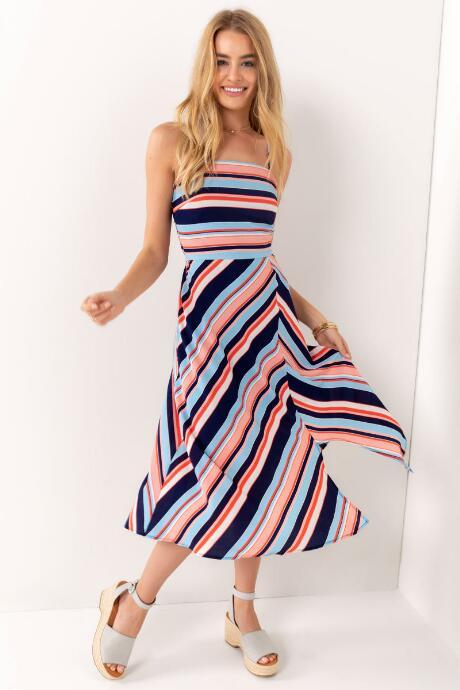 Francesca's Heather Striped Midi Dress - Navy