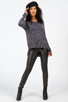 Francesca's Alexandria Contrast Zipper Sweater - Navy