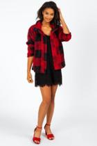 Francesca's Edella Buffalo Plaid Jacket - Red