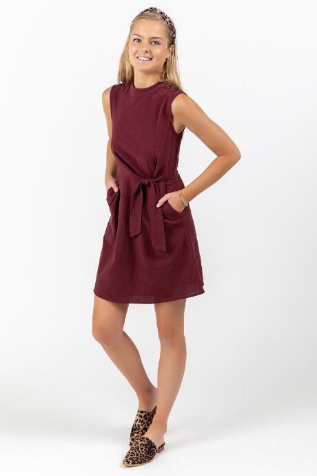 Francesca's Hermina Front Tie Button Dress - Burgundy