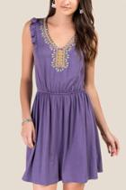 Francesca Inchess Odelia Embroidered Dress - Vintage Purple