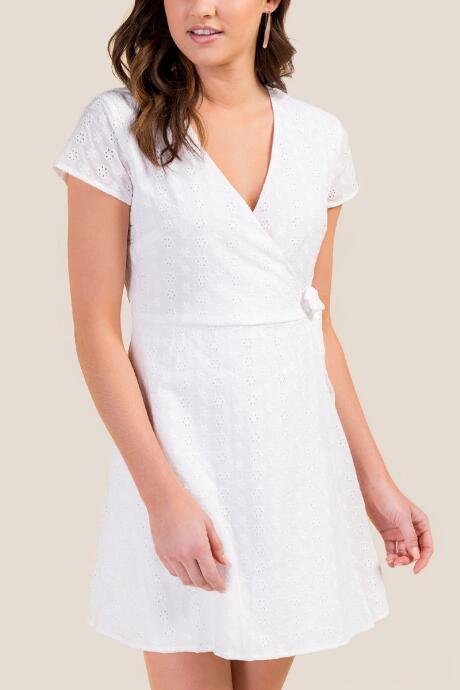 Francesca's Simone Eyelet Wrap Dress - White