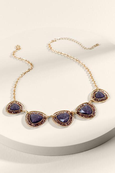 Francesca's Mia Crystal Triangle Statement Necklace - Purple