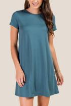 Francesca's Estelle T-back Mineral Wash Knit Shift Dress - Dark Teal
