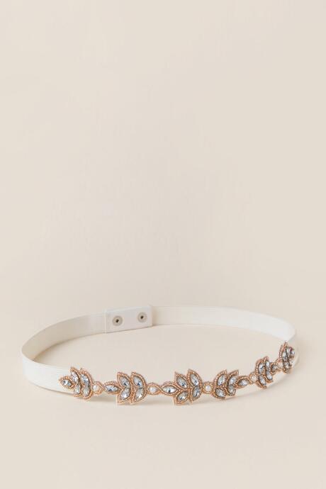 Francesca's Naomi Leaf Rhinestone Embellished Belt - Rose/gold
