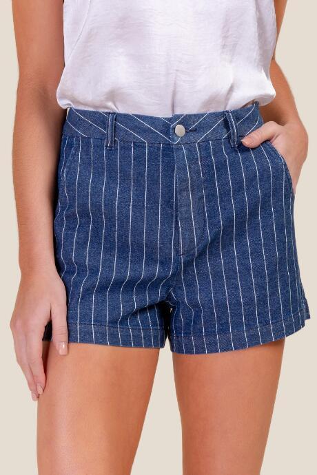 Francesca's Hayden Pinstripe Denim Shorts - Medium Wash