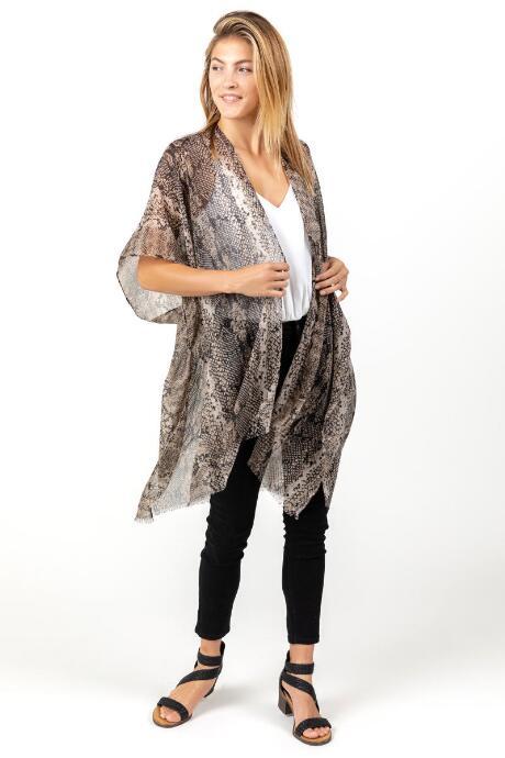 Francesca's Tanya Snake Print Kimono - Taupe