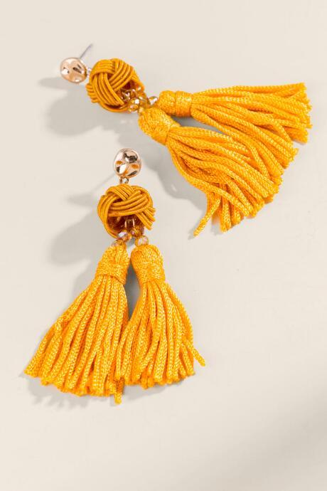 Francesca's Jayden Double Tassel Drop Earrings - Mustard