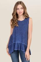 Miami Lidia Mineral Bee Foil Drop Peplum Knit Tank - Navy