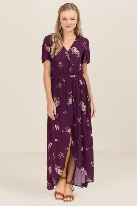 Francesca's Kinsley Floral Wrap Maxi Romper - Purple