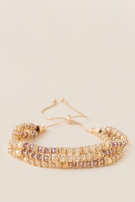 Francesca's Marabella Glass Bead Pull Tie Bracelet In Mauve - Mauve