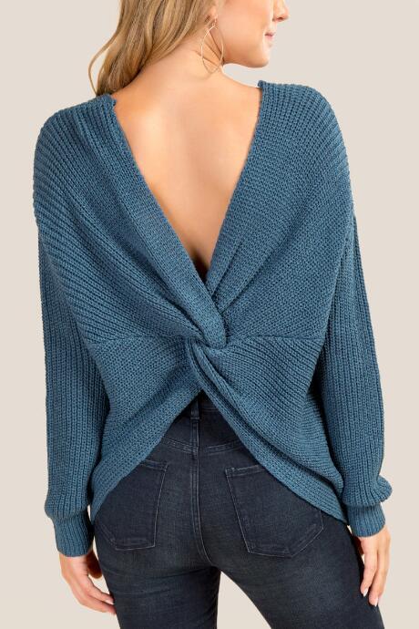 Francesca's Karly Open Back Sweater - Dark Teal