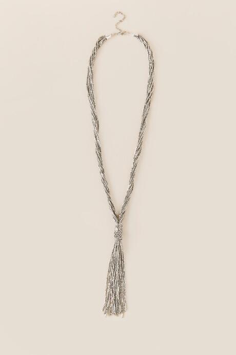 Francesca's Nicola Beaded Tassel Necklace In Silver - Silver