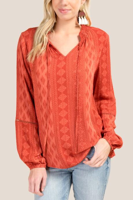 Francesca's Greta Tie Front Blouse - Cinnamon