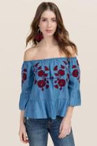 Blue Rain Coleen Embroidered Off The Shoulder Top - Navy
