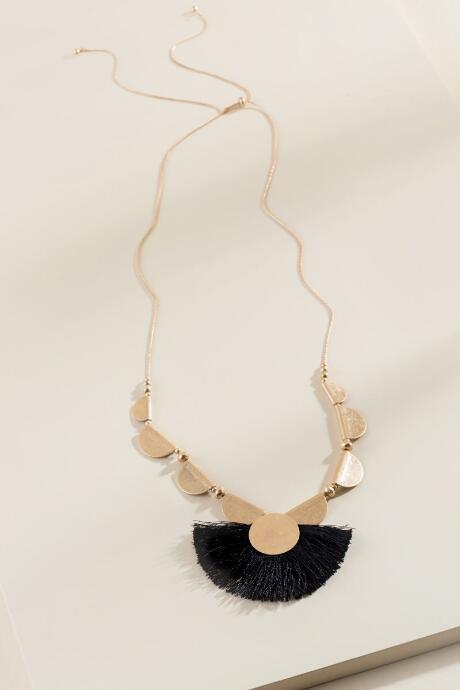 Francesca's Miah Tassel Fan Necklace - Black