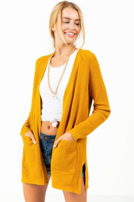 Francesca's Addilyn Double Pocket Cardigan - Mustard