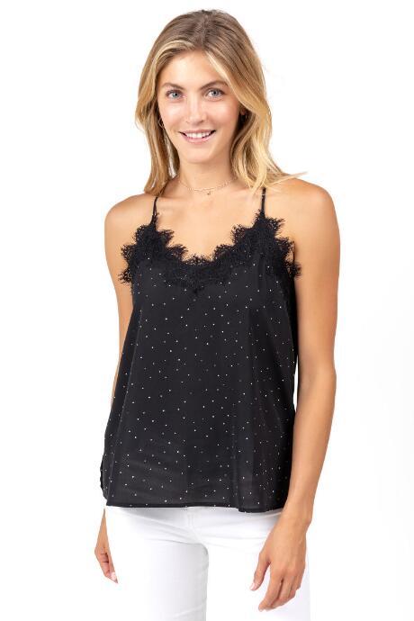 Francesca's Laurel Lace Polka Dot Tank Top - Black/white