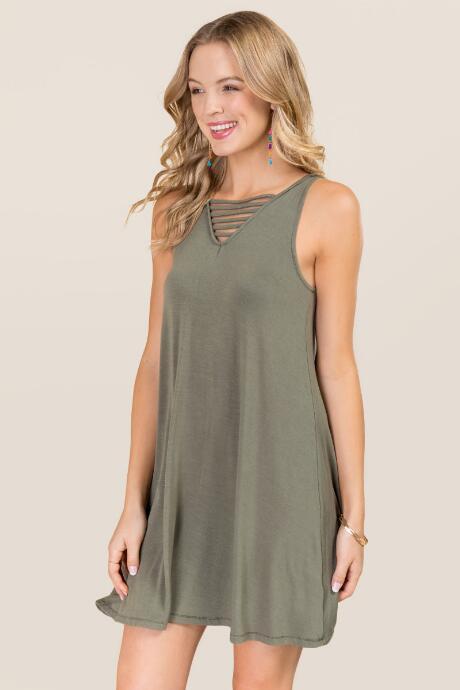 Francesca's Hensley Bar Shift Dress - Dark Olive