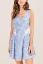 Francesca Inchess Tiffanie Stripe Embroidered Dress - Oxford Blue