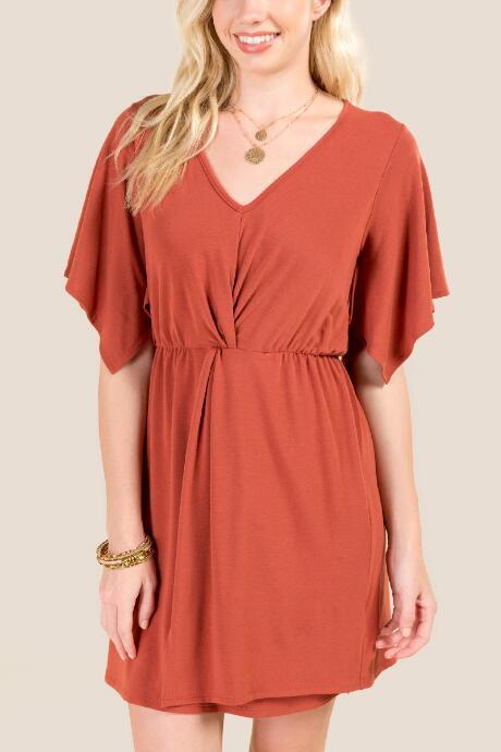 Francesca's Amy V Neck Knit Dress - Cinnamon