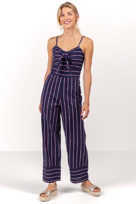 Francesca's Kim Striped Jumpsuit - Navy