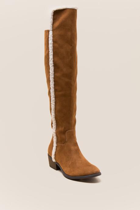 Mia Fawn Shearling Trim Over The Knee Boot - Cognac