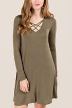 Alya Elaine Lattice Knit Dress - Dark Olive