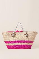 Francesca's Whitley Pink Straw Beach Tote - Tan