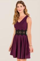 Francescas Elida Illusion Waist Ponte A-line Dress - Purple