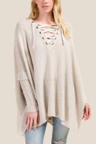 Francesca's Kennedy Front Laced Poncho - Heather Oat