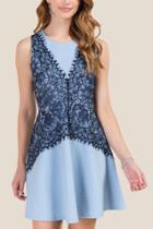 Francescas Aura Lace Overlay A-line Dress - Oxford Blue
