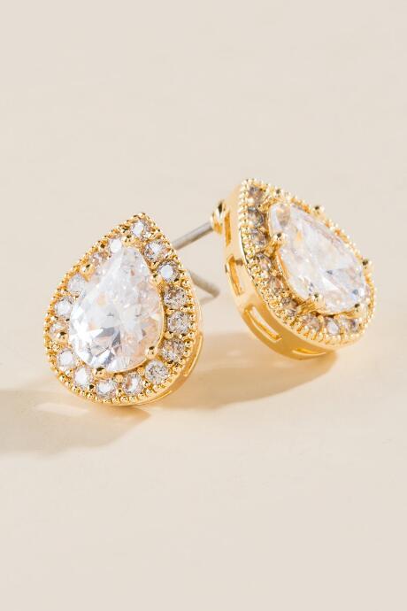 Francesca's Shiloh Cubic Zirconia Teardrop Studs - Crystal